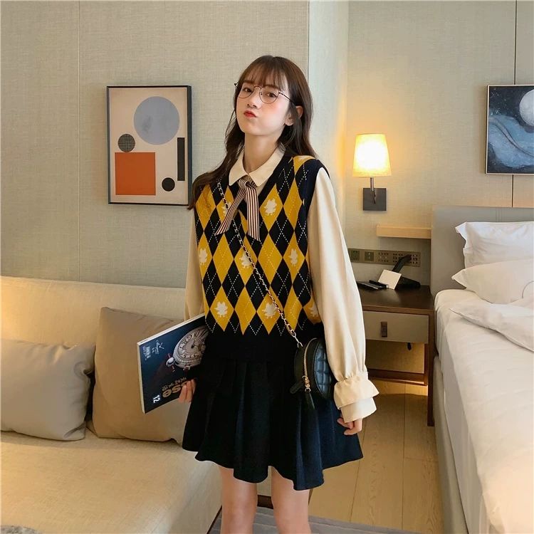 Áo len không tay họa tiết caro thời trang thu đông Hàn Quốc cho nữ | BigBuy360 - bigbuy360.vn