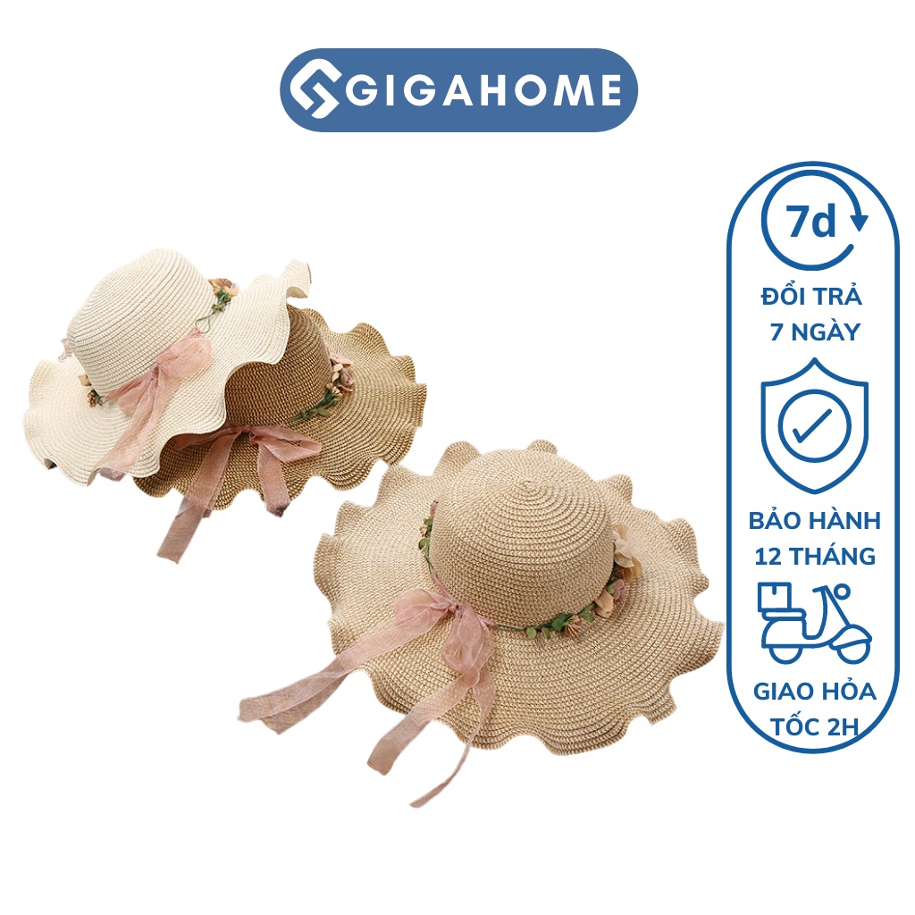 Nón Cói Nữ Rộng Vành Đi Biển GIGAHOME Phối Dây Hoa Xinh Xắn, Cổ Điển 7171