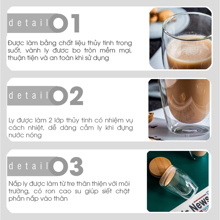Ly thuy tinh, cốc thủy tinh 2 lớp cao cấp cách nhiệt