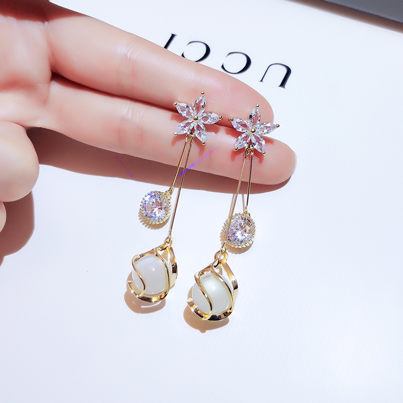 [Jiudolan] Khuyên Tai Hoa Zircon Hàn Quốc Thanh Lịch Tinh Tế Cho Nữ
