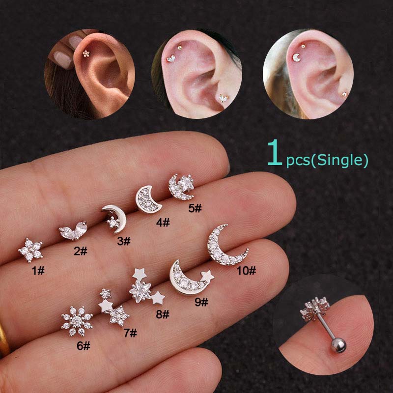Khuyên Tai Đính Đá Kiểu Dáng Thời Trang 20G 6Mm