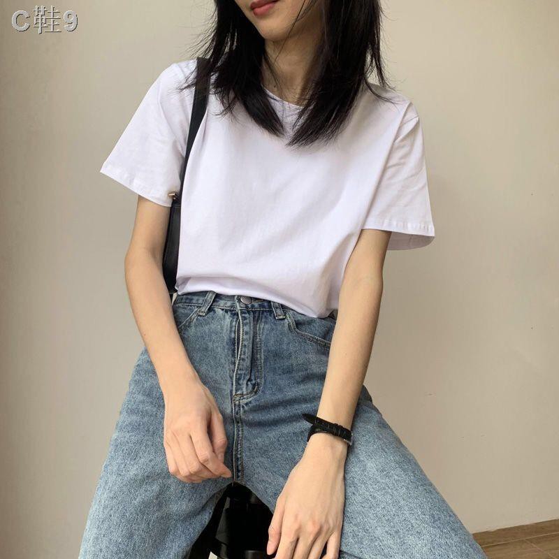 Pure cotton white t-shirt women s short-sleeved summer 2021 new Korean version of color tops wild loose clothes female