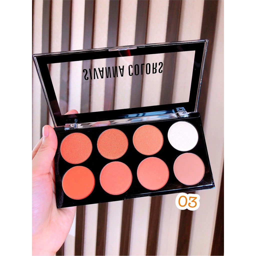 Phấn Má Hồng Tông Cam Cháy, Tạo Khối và Bắt Sáng Sivanna Ultra Brush Palette HF319 No.3