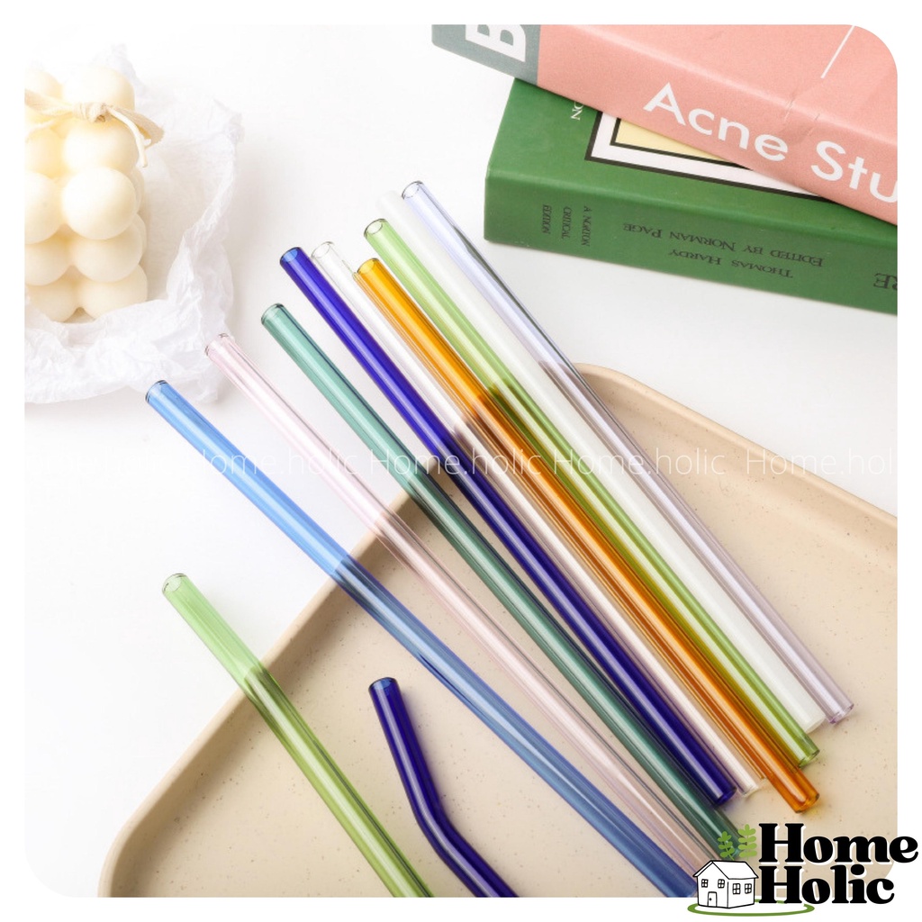 Ống Hút Màu Thuỷ Tinh Borosilicate Trong Suốt Chịu Nhiệt Sử Dụng Thay Ống Hút Nhựa Tái Sử Dụng Home holic