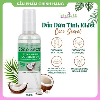 Dầu dừa Coco secret nguyên chất dưỡng ẩm da mặt, môi, tẩy trang, ủ dưỡng tóc nhanh dài, massage 100ml Tinh Dầu 100 Shop