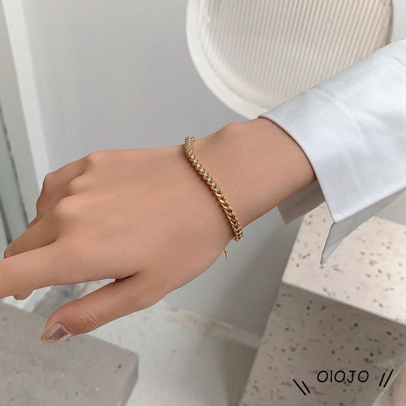 Vòng tay dây bện màu vàng/bạc đơn giản thanh lịch có thể điều chỉnh phong cách Hàn Quốc cho nữ