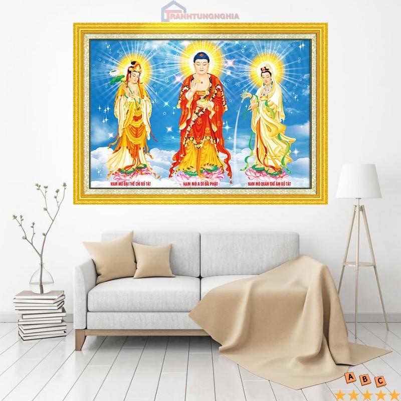 Tranh đính đá, tranh thêu chữ thập tam thế phật
