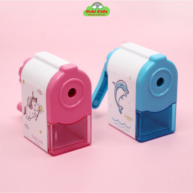 Gọt bút chì nhựa hoạ tiết xinh có tay quay tiện lợi.