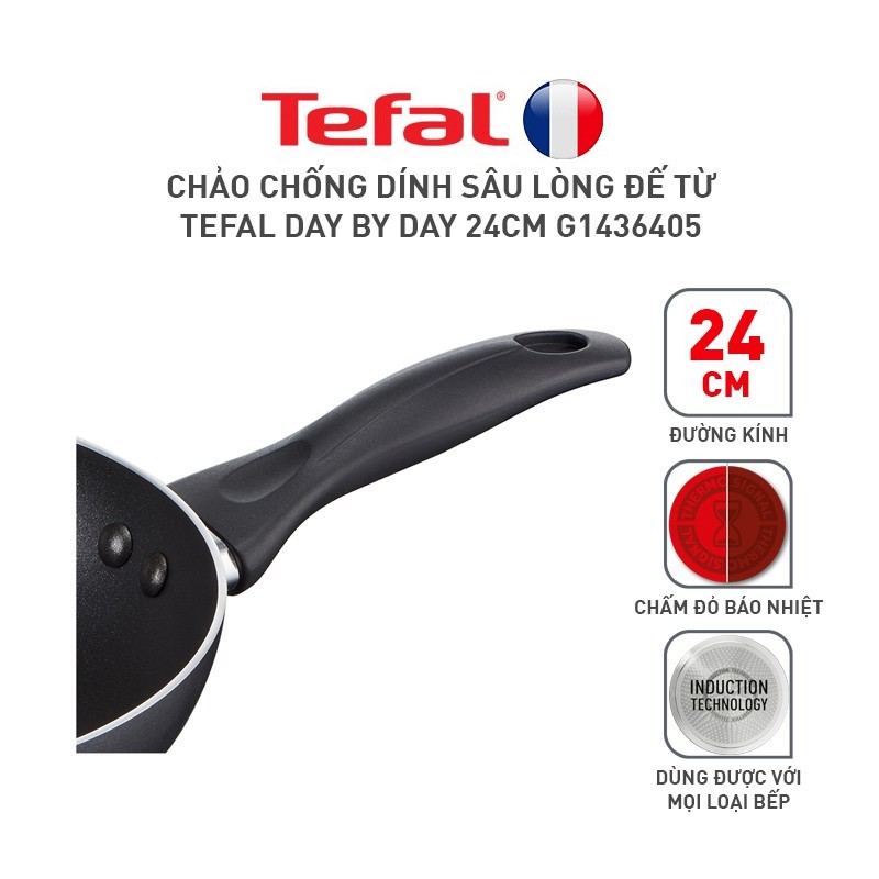 Chảo sâu lòng chống dính titanium Tefal Day By Day G1436405 đáy từ lòng chảo sâu 8cm-TEfal.saulongdaybyday