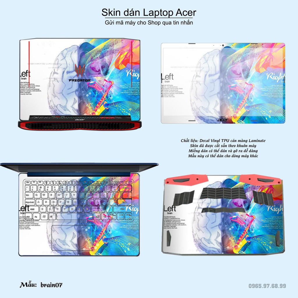 Skin dán Laptop Acer in hình Left Brain Right Brain (inbox mã máy cho Shop)