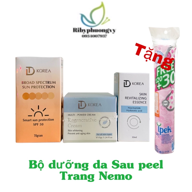 Bộ sản phẩm dưỡng da chống nắng Trang Nemo dưỡng da sau peel căng bóng, trắng mịn