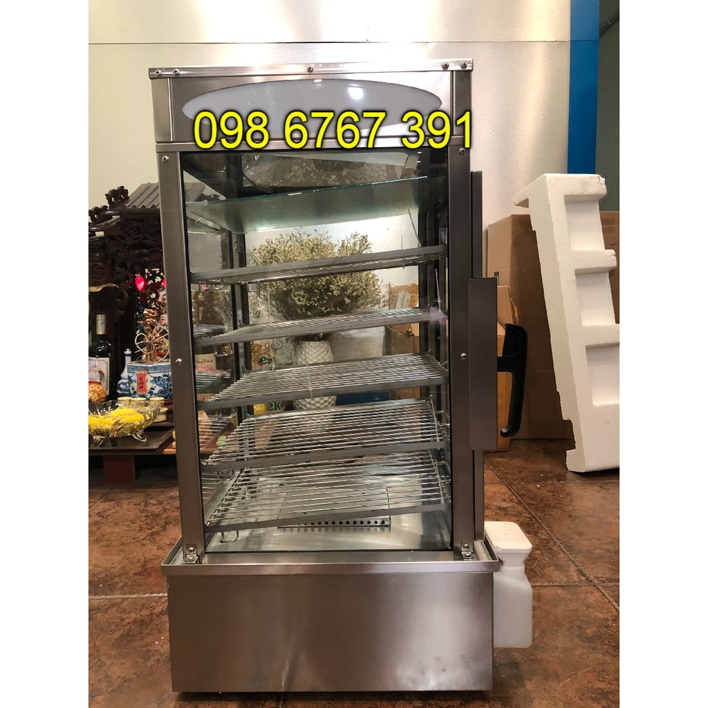Tủ Hấp Bánh Bao 5 Khay INox, Hấp Trưng Bày Cực Nhanh, Kính Chịu Lực Trong Suốt