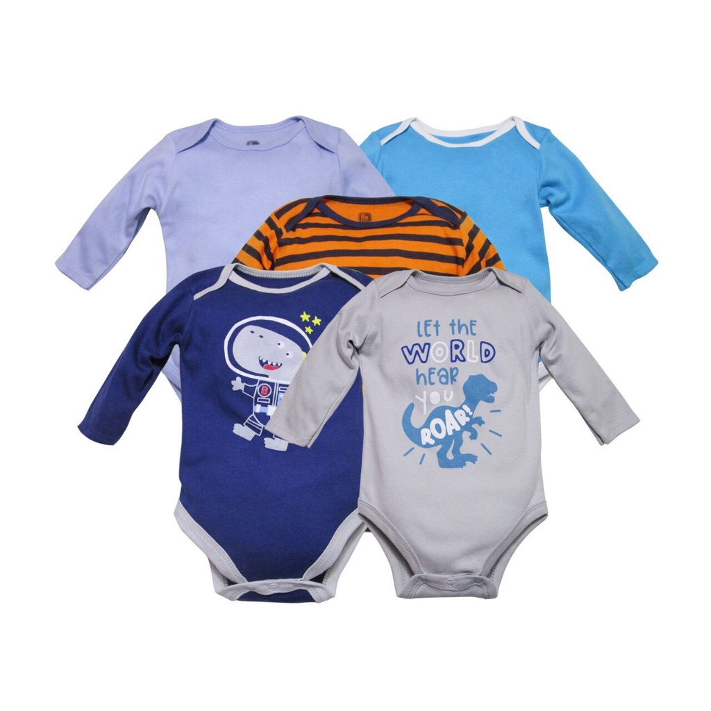 Set 5 body chip, bodysuit dài tay chất cotton dày dặn thu đông  có kèm móc cho trẻ 0-12 tháng