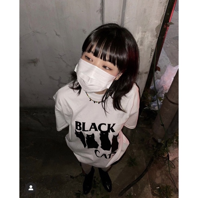 Áo thun Hàn Quốc Black Cats phong cách basic Treminal màu trắng - A036
