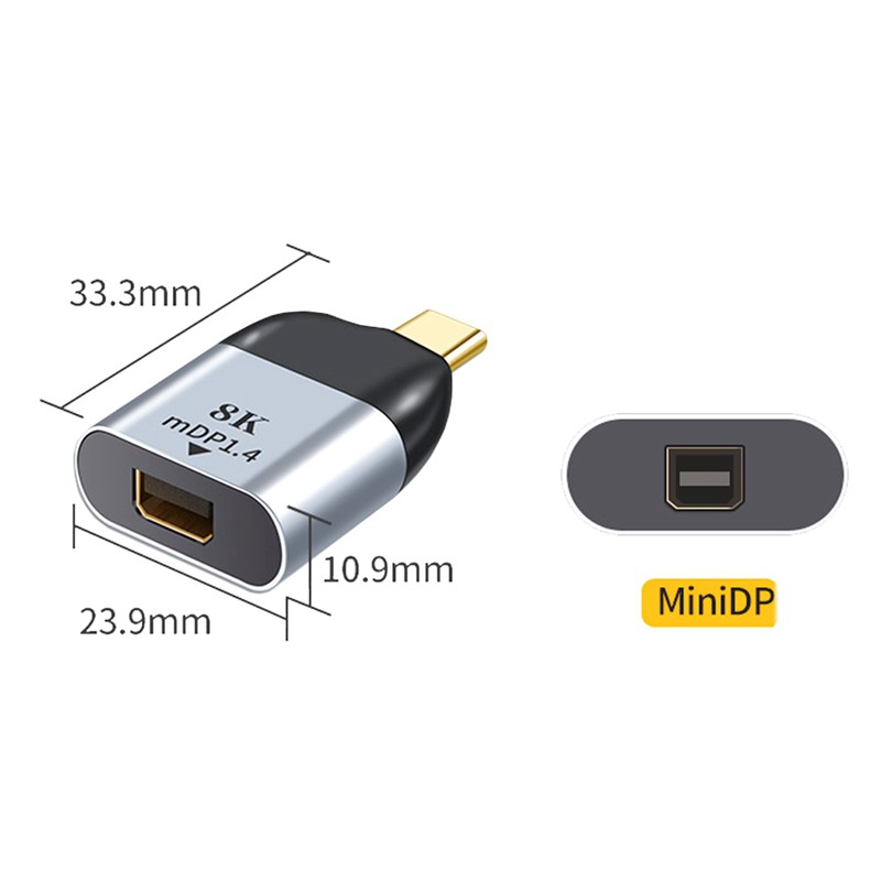 Type-C to Mini DP Adapter USB C to Mini Display Port Converter Thunderbolt 3 8K 4K 60Hz MDP for MacBook iPad Pro 2020