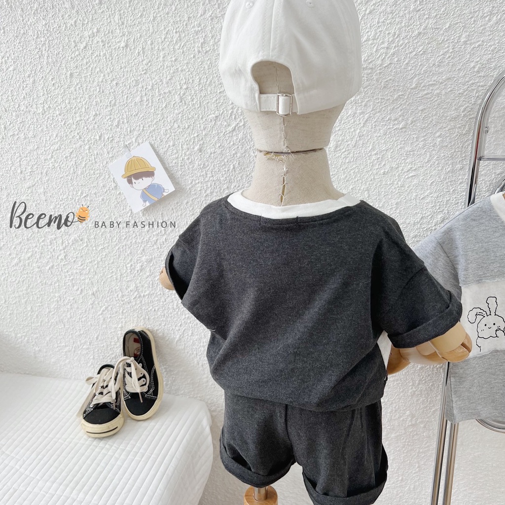 Bộ cotton hoạ tiết gấu bé trai cá tính, bộ thun mềm mát sành điệu