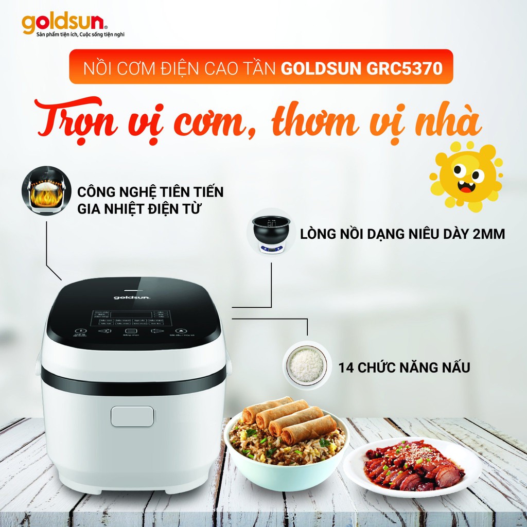 [Mã 159ELSALE hoàn 7% đơn 300K] Nồi cơm điện cao tần Goldsun GRC-5370, công nghệ đun điện từ, CS 1.300W