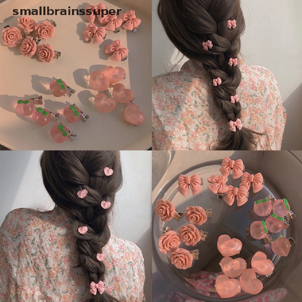 Bộ 5 Kẹp Tóc Nhỏ Hình Nơ / Hoa Hồng / Trái Tim Màu Hồng Dễ Thương Cho Nữ