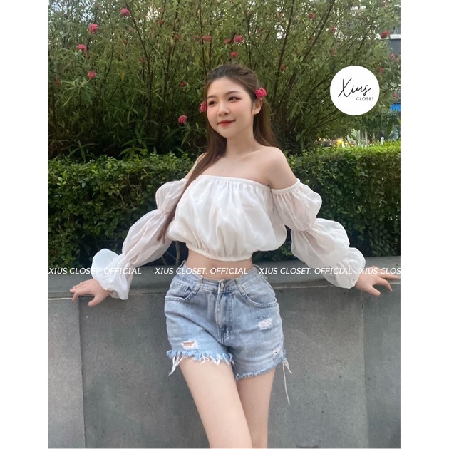 Áo Croptop Trễ Vai Bồng Bềnh Công Chúa -A010