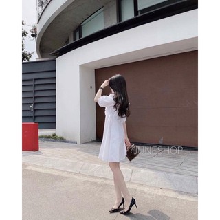 Đầm sơ mi trắng thắt eo