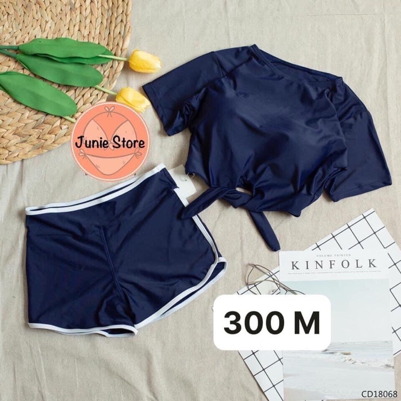 Bikini 2 mảnh  cọc tay đùi kín đáo xanh than ( hàng có sẵn video+ hình thật )