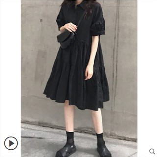 (ORDER) Váy xòe babydoll cổ bẻ màu đen Retro style cá tính Hàn Quốc