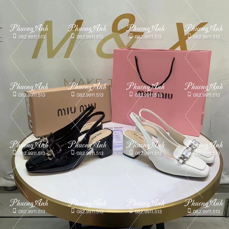 Sandal Miumiu Bóng SS2022 2 Màu Trắng Đen Full Size 35-39