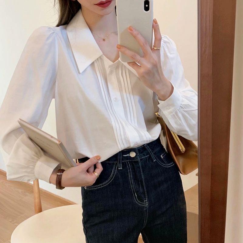 Áo croptop tay dài phồng dáng rộng thiết kế vừa vặn phong cách retro chất lượng tốt cho nữ