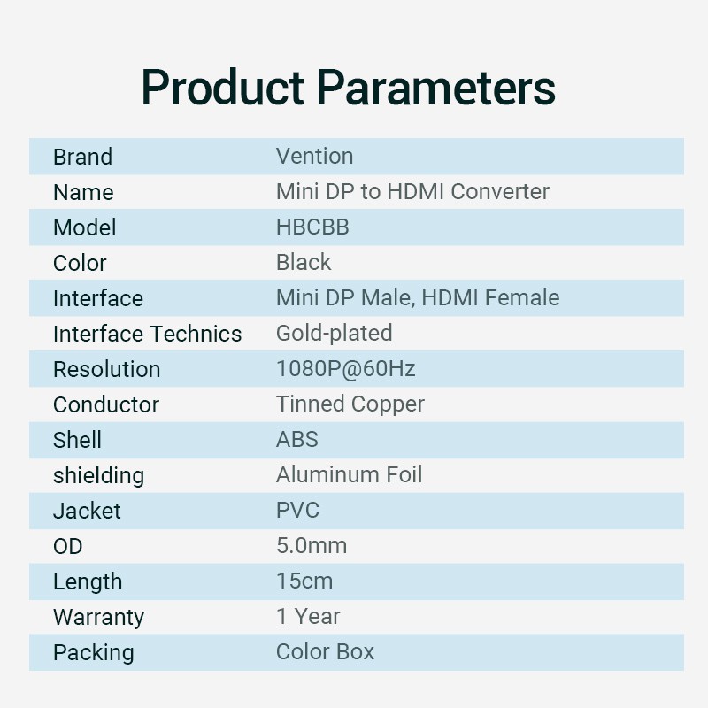 Mini Displayport to hdmi Vention cáp chuyển đổi tín hiệu từ cổng miniDP trên laptop sang hdmi màn hình (HBCB)