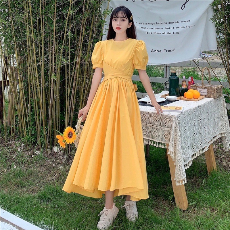 Váy trắng tiểu thư Ullzang dáng dài thắt nơ/ Váy du lịch | BigBuy360 - bigbuy360.vn