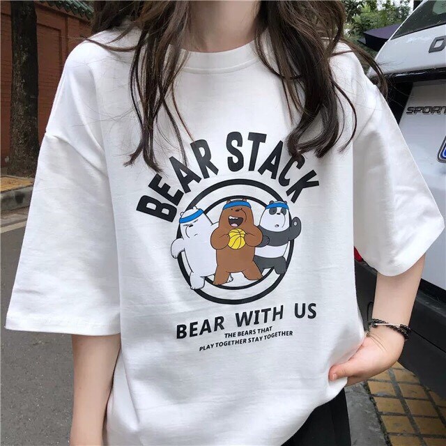 Sale hot! Áo thun tay lỡ dáng rộng (40-70kg) in hình gấu Bear stack ngộ nghĩnh, áo phông tay lỡ form rộng hot hit