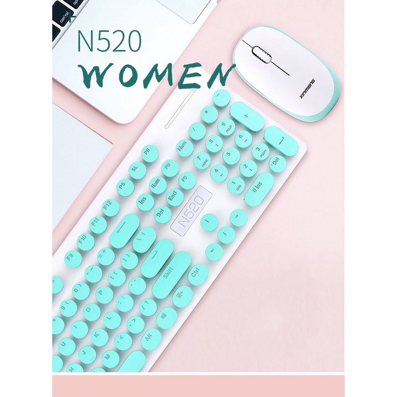 Bộ Bàn phím và chuột không dây Wireless Xingmen N520 thiết kế chống tia nước, siêu cute