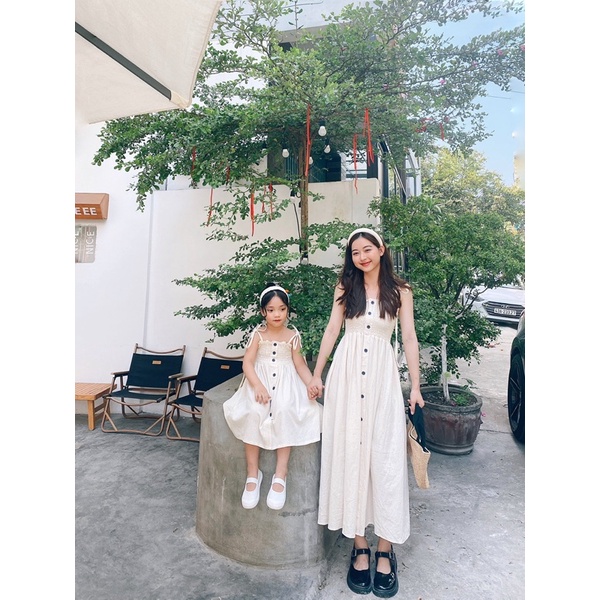Đầm cho bé gái  từ 10 đến 25kg MICK AND MILK, Set váy đôi mẹ và bé hàng thiết kế dáng maxi chất thô đũi thoáng mát
