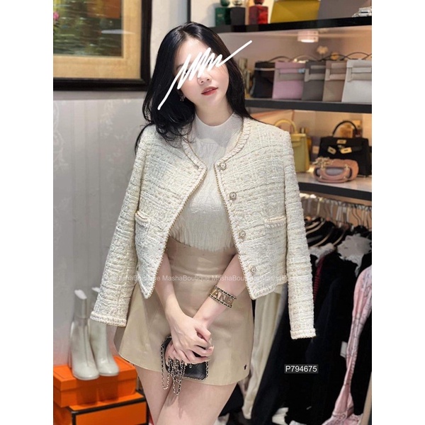 Áo khoác dạ tweed khuy hoa chuẩn SDD QC