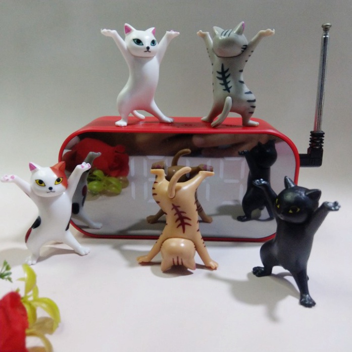 Set 5 Mô Hình Mèo Hoạt Hình Nhảy Múa - trang trí bàn làm việc - T0194