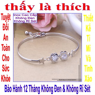 Vòng tay lắc tay nữ kiểu 2 hoa mai đính đá Zircon - Cam kết 1 đổi 1 nếu đen và gỉ sét