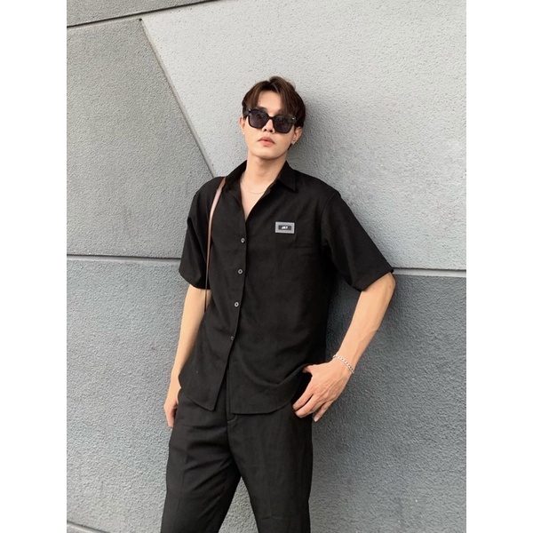 Áo sơmi tay lỡ unisex TAG JAY màu ĐEN/TRẮNG/HỒNG/XÁM XANH/MINT  Nam nữ unisex  Áo sơmi form rộng style Ulzzang