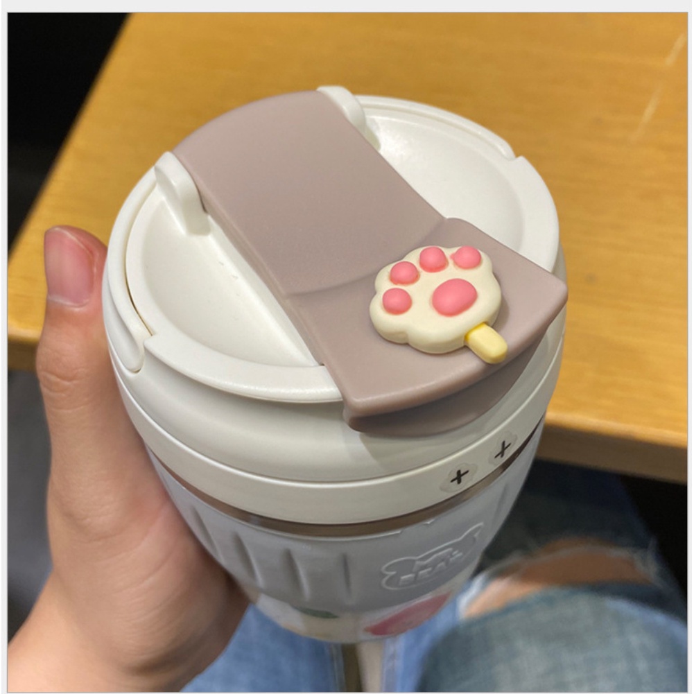 4pcs Korean version cute Gradient Color large capacity Frosted straw plastic straw cup Student Heart Girl Sports portable water cup with 3D stickers