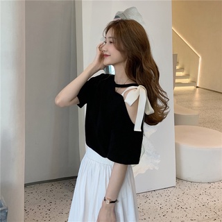 SUXI Áo thun tay ngắn trễ vai phong cách mùa hè Hàn Quốc mới cho nữ