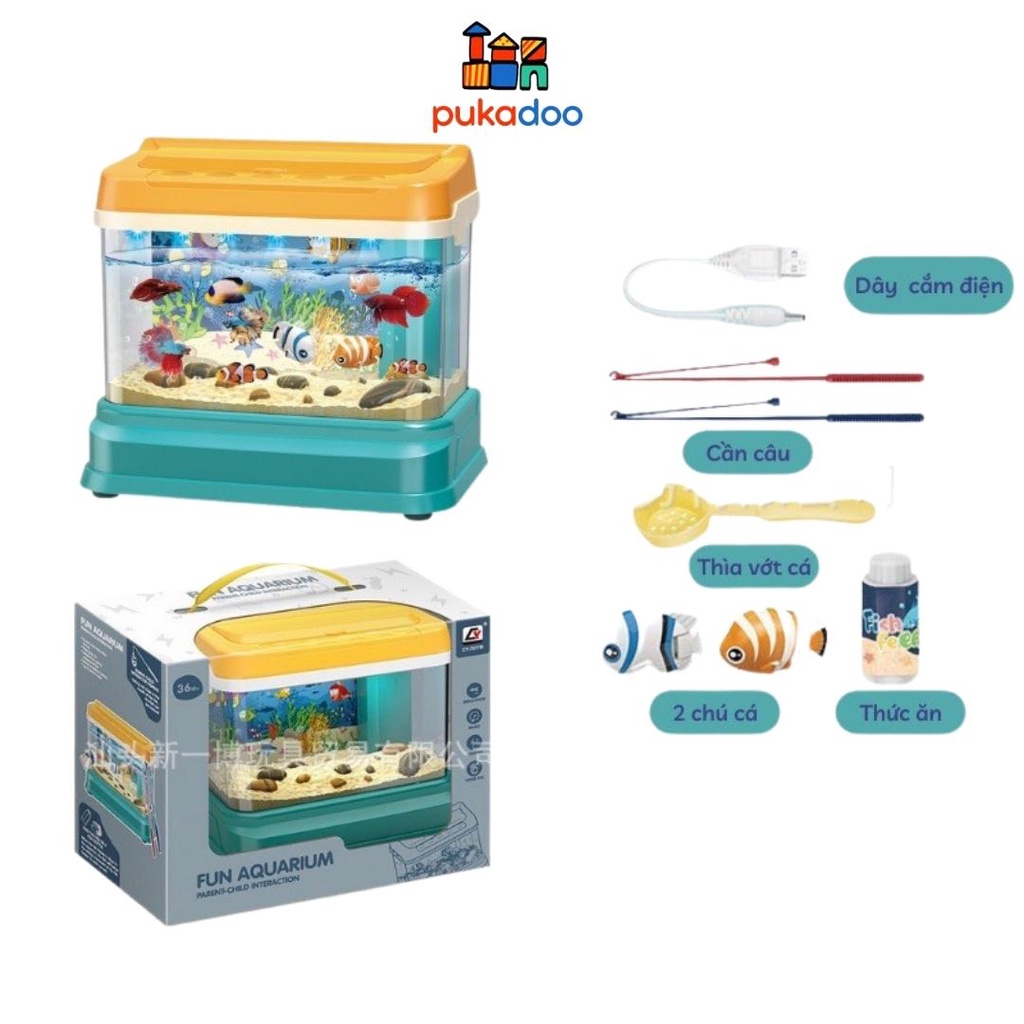 Đồ chơi câu cá phát nhạc và ánh sáng sinh động cho bé, bể cá có âm nhạc Pukadoo
