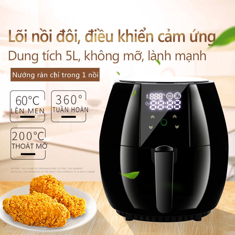 Nồi chiên không dầu hiệudung tích 5 lít bảng điều khiển cảm ứng BE116B