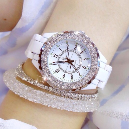 Đồng hồ nữ Beesister BS dây sứ viền đính đá xoay độc đáo style Hàn Quốc + Tặng hộp đồng hồ sang trọng