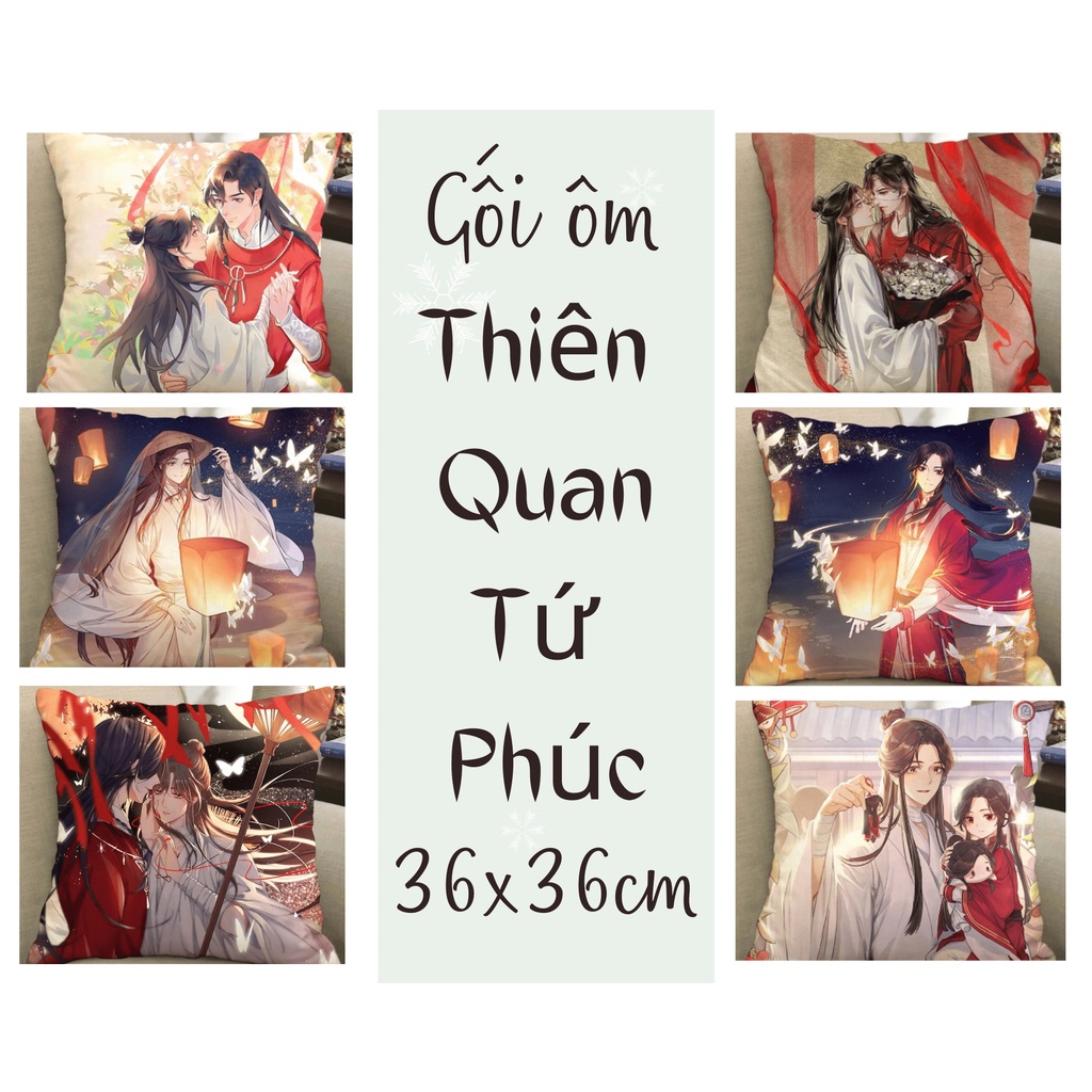 Gối ôm Thiên Quan Tứ Phúc (Tạ Liên - Hoa Thành) - Gối vuông size 36 x 36 cm cao cấp (Kèm quà)