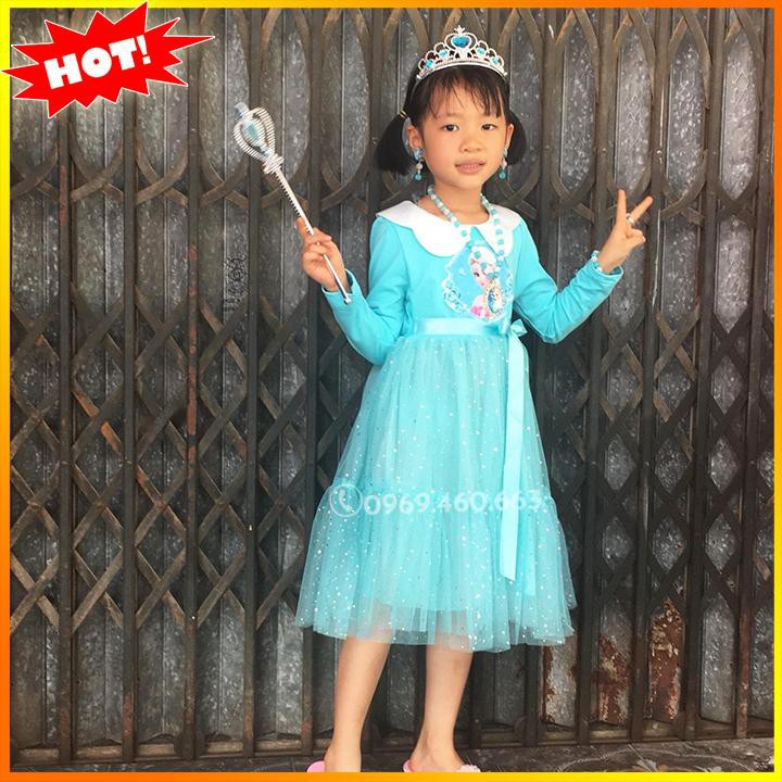 🔥Xả Hàng🔥 Váy Elsa Thu Đông Quảng Châu Tặng Phụ Kiện Hàng Đẹp Cho Bé