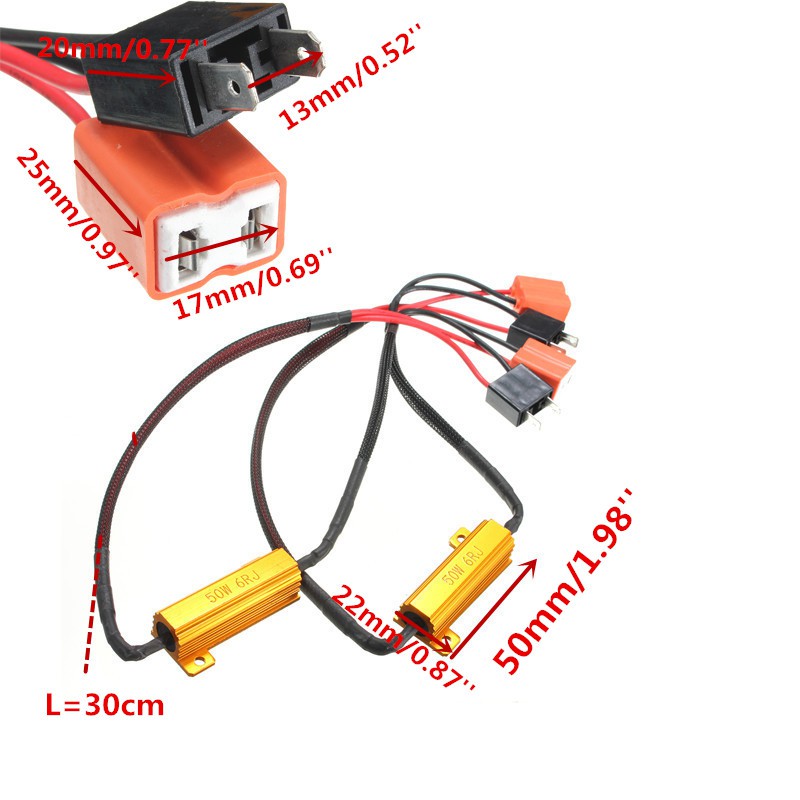 Bộ 2 dây điện trở đèn led 12V H7 50W 6Ohm