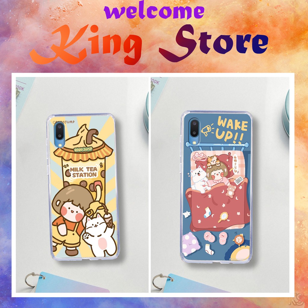 Ốp lưng Samsung A02 - in hình cô bé tóc ngắn ngang vai và chú mèo dễ thương_KINGSTORE.HN_Ốp SS A02