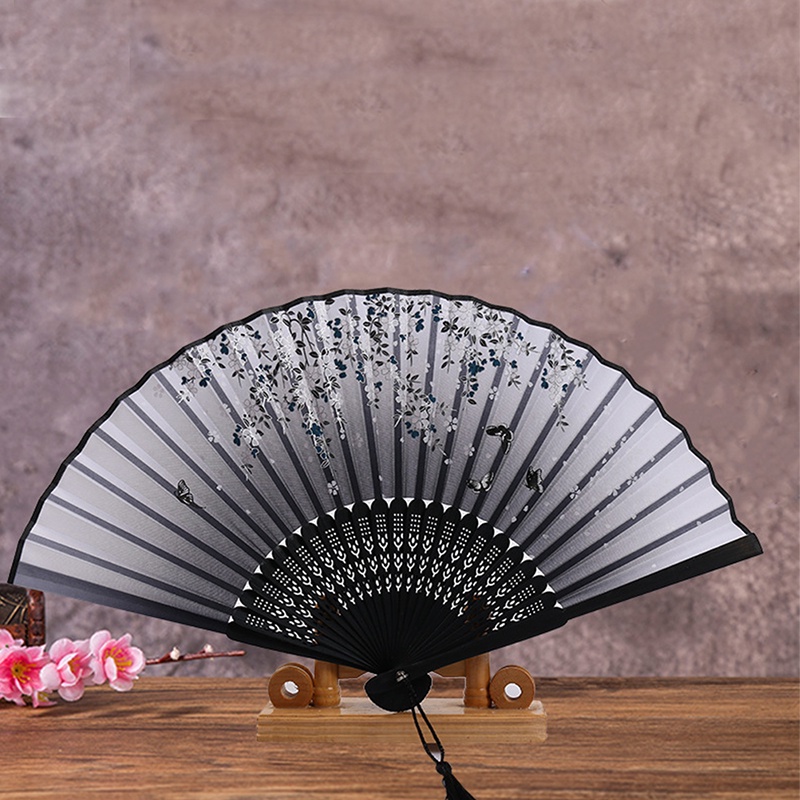 Quạt Xếp Cầm Tay Vải Lụa Phong Cách Vintage Dùng Để Trang Trí Nhà Cửa / Làm Quà Tặng 3