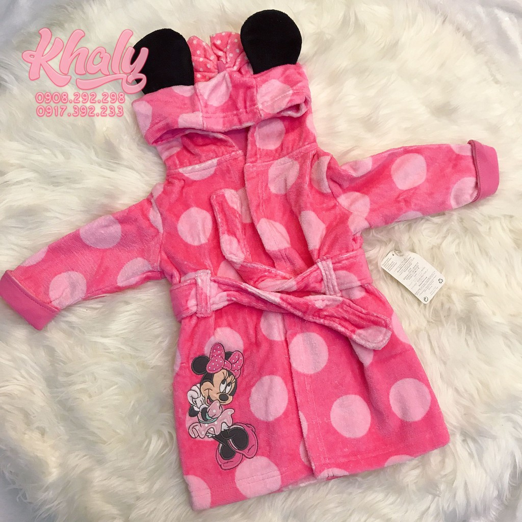 Áo khoác tắm lông mịn trẻ em hình chuột Minnie Mouse màu hồng size (6-9M) cho bé gái 3 tuổi ( MỸ US-UK) - AKTMIN