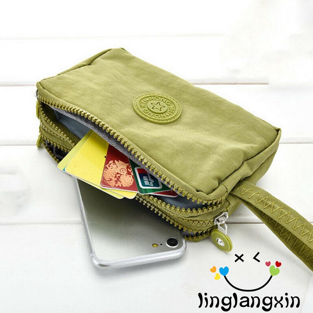 LLX-Ví Đựng Tiền Xu 3 Ngăn Bằng Vải Canvas Có Dây Kéo