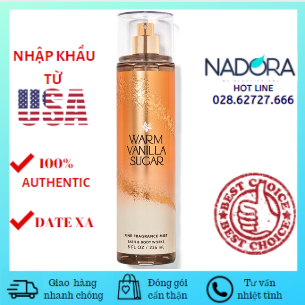 XỊT THƠM WARM VANILLA SUGAR - BATH AND BODY WORKS BODY MIST 236ML